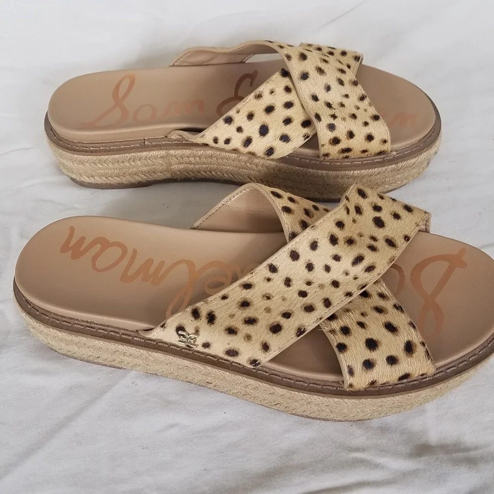 Sam Edelman Adaley Sandals Womens 7.5 Tan Cheetah Calf Hair Excellent Espadrille